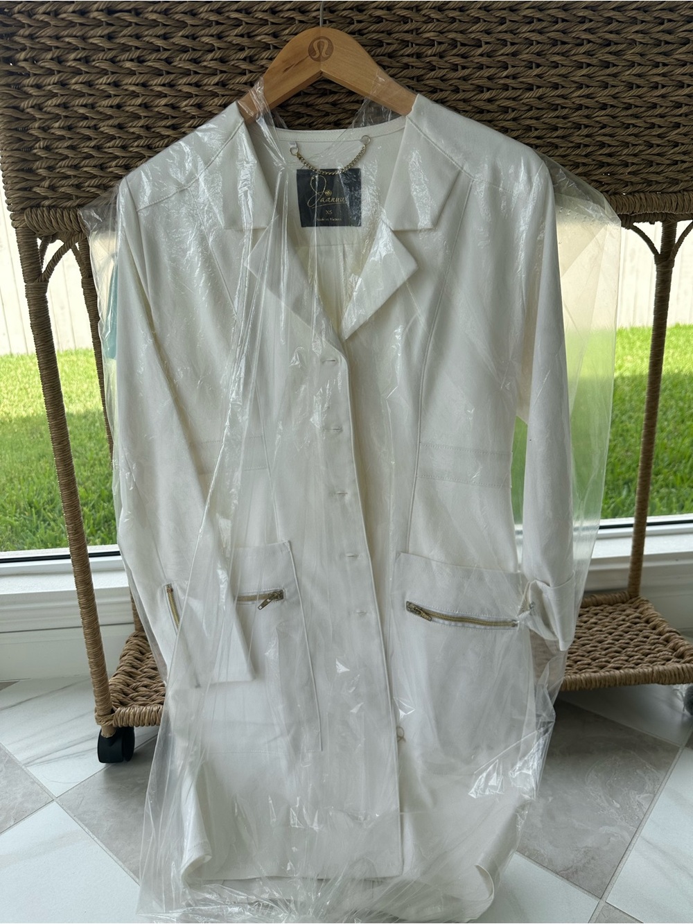 Jaanuu Cream Jacket with Gold Chain Accent